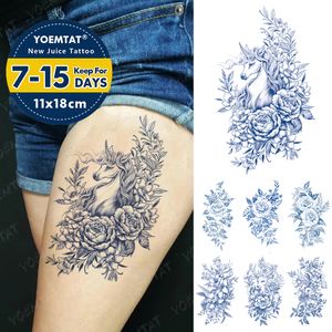 Półprzewodzony ziołowy wodoodporny tymczasowy tatuaż linia naklejki kwiat Peony Rose Sok jednorożca trwałe atramentowe ciało sztuka fałszywe tatuaże