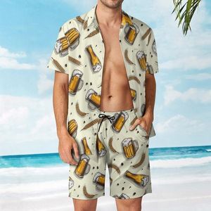 Herrspårar Hawaii Beach Surfing 3D Printing Beer Cup Short Sleeve Fashion Shorts Shorts Två stycken Set High Quality Clothing