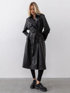 Женский кожаный тренч, классическое пальто