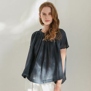 Womens Tshirt Retro Cotton and Linen Summer Japanese Loose Shortsleeved Tops Ladies Folds Shirts 230724