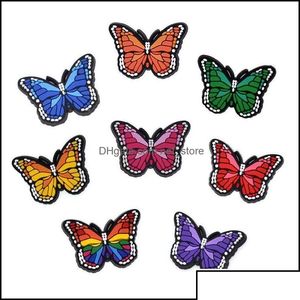 靴部品のアクセサリー卸売昆虫colorf butterflys for clog pvcチャームバックルファッションソフトラバードロップデリバリーシューズdh6ao