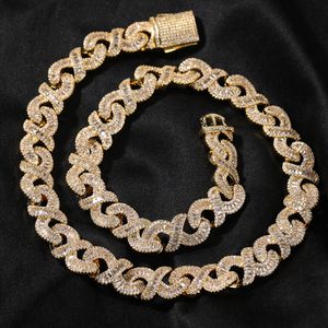 Topbling 12mm hiphop kubansk länkkedja halsband t zirkon 18k real guld pläterad