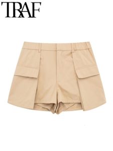 Shorts femininos traf calça curta verão mulheres calças casuais zíper voar cintura alta y2k carga calças curtas femininas shorts retos cáqui 230724