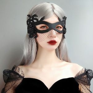 Party Bar Mask Gothic Wind Veil Black Snake Demon Medusa Halloween Carnival Ghost Festival Half Face Prom Lace Mask