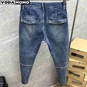 Męskie dżinsy projektant mody Mężczyźni dżinsy retro stretch szczupły fit malowane dżinsy menu Koreański styl vintage swobodne spodnie dżinsowe spodnie l230724