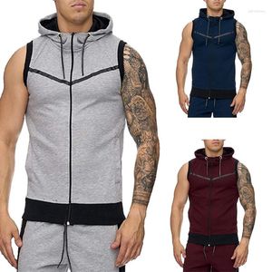 Erkek Hoodies Yaz Mens kolsuz moda rahat fermuarlı kapüşonlu sweatshirt Erkekler vücut geliştirme tankının üst spor gömlek yelek yeleği