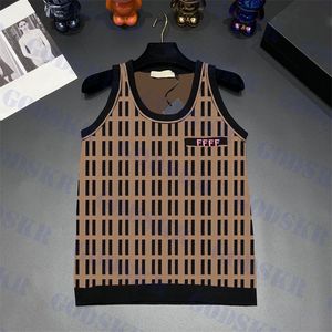 Jacquard Womens Tanks Brown Letter T Shirt Classic Ladies Knitted Tees Summer Vests Women Clothes