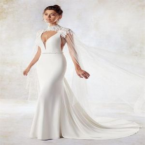 Fairy Long Bridal Wraps sjalar High Neck spets tyll bröllopstillbehör kappor brudar boleros för bröllopsklänningar brud kväll g300f