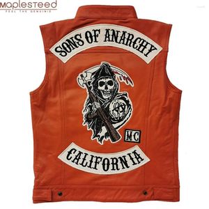 Мужские жилеты Классический череп мотоцикл жилет Men Men Natural Cowhide Biker Leath