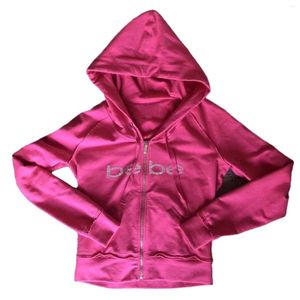 Kadın Hoodies Bayan Y2K Vintage Street Goth Hoodie Pembe Rhinestone Baskı Jogging Kadın Top Gotik Uzun Kollu Kawaii