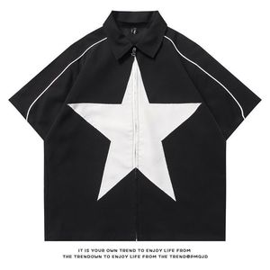 Men's Hoodies Sweatshirts 2023 splicing pentagram tooling hoodies American retro couples tops men and women T shirt coat Simple style zip up hoodie 230724