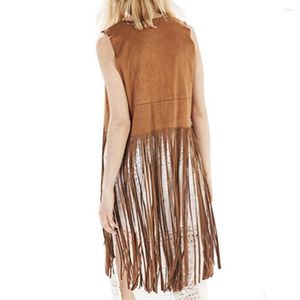 Women's Vests Women Long Tassels Suede Vest Breathable Vintage Fringed Waistcoat With Hollow Hole