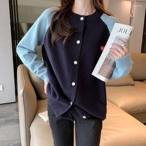 Women's Knits 2023 Spring Color-blocking Knitted Cardigan Embroidery Sweet Temperament Top Sweater
