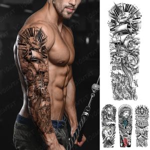 Full stor armhylsa tatuering viking vattentät tillfällig tatat klistermärke compass plume bokstäver kropp konst män kvinnor falsk tatu