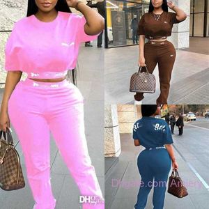 Designer Womens Tracksuits Summer Casual Outfits Two Piece Pants Set Printed Letter Short Sleeve Crop Top Plus Size Clothing