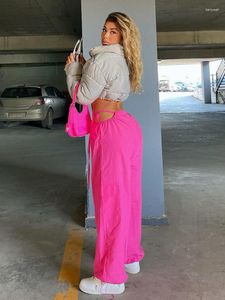 Spodnie damskie Niski talia wycięcie bandaż hipis joggers Women Y2K Streetwear High Street Worbgy Cargo Korean Mase Techwear Pink