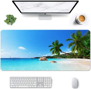 Mouse pad grande para praia e coqueiros XXL estendido para jogos com bordas costuradas antiderrapante teclado de computador mousepad