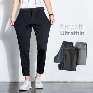 Mens Pants Yaz Stretch Anklelength Suit Erkekler İnce İş Düz Renk Slim Rahat Ofis Pantolon Erkek Artı Boyut 2840 230724