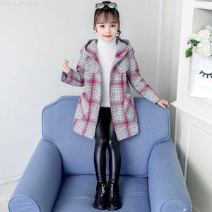 Pullover New women's wool winter jacket long and thick plain jacket suitable for girls cotton children's jacket 4-12 year old girls' clothing Z230724