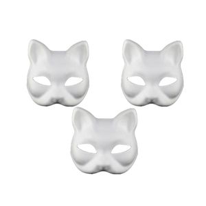 3 adet kedi yüz maskesi yarım yüz maskeleri beyaz kağıt boyama maskeleri parti cosplay maskeleri karnaval maskeli balo kostüm sahne