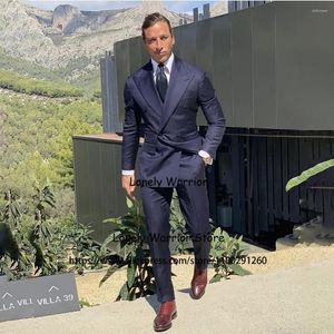 Men's Suits Navy Blue Mens Double Breasted Business Blazer Tuxedo Prom Slim Fit 2 Piece Terno Masculinos Completo Jacket Pants