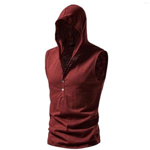 Men's Hoodies Cotton T Shirt Hooded Sleeveless T-Shirt For Male Tank Tops Fitness Hoody T-Shirts Solid Color Retro