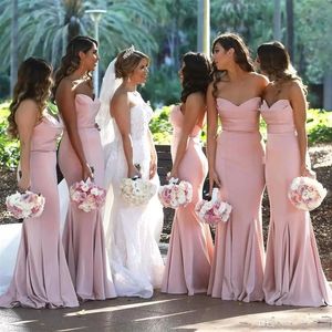 2022 New Blush Pink Sweetheart Satin Mermaid Long Bridesmaid Dresses Ruched Floor Length Wedding Guest Maid Of Honor Dresses BM073284S