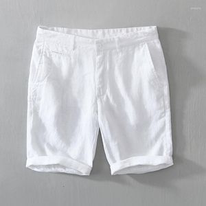 Shorts masculinos de linho puro para homens verão moda sólido branco solto oliday homem casual plus size calças de botão