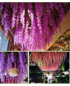 Dekorativa blommor konstgjorda wisteria vinrankor 3,6 fot hängande girland silkessträng för bröllopsfest trädgård grönska hemvägg dekoration