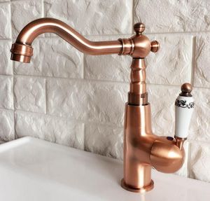 Kitchen Faucets Antique Red Copper Brass Bathroom Basin Sink Faucet Mixer Tap Swivel Spout Single Handle One Hole Deck Mounted Mnf411