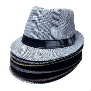 Stingy Brim Hats Fashion Plaid Jazz Hat Men Vintage Spring Summer Summ
