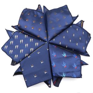 Bow Ties Mens Dark Blue Cartoon Hankies 24cm Polyester Pocket Square Astronaut Animal Flower Pattern For Men Business Party Accessory