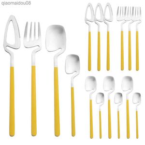 16pcs Renkli tutamaç sofra takımı set bıçak çatalı çatallı gümüş eşya mat çatal bıçak takımı seti paslanmaz çelik yemek takımı mutfak l230704