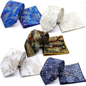 Bow Ties Gold Print Wheat Tree Star Deer Cotton 8cm Tie Set Hankie Floral Blue Men Wedding Party Christmas Cosplay Cravat Presenttillbehör