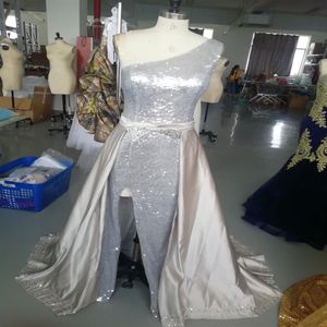 2021 Настоящие фото одно плечо платья на выпускной вещества aline vestido de noiva vintage inceined с разделенной вечеринкой 318s