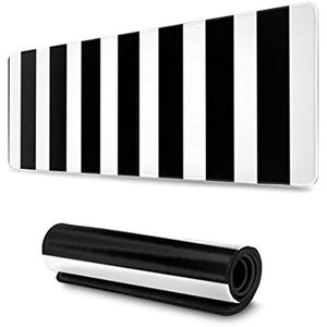 Black White Striped Gaming Mouse Pad XL Large Non Slip Rubber Mousepad Stitched Edges Desk Pad 31.5X11.8