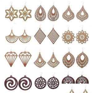 Charm modedesigner geometrisk träörhängen för kvinnor trendiga naturliga träuttalande handgjorda afrikanska smycken grossist droppleverans