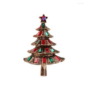 Brooches Colorful Crystal Antique Gold Color Christmas Tree Brooch For Women Men Statement Shiny Silver Fashion Jewelry