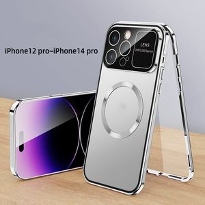 مصمم حقيبة مصممة معدنية ألومنيوم سبيكة مغناطيسات لجهاز iPhone 15 12 13 14 Pro Max 360 ﾰ عدسة شاشة كاملة HD Class Adsorption Len Cover