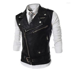 Gilet da uomo Gilet causale Gilet da motociclista senza maniche in pelle con cerniera vintage rossa moda vintage per l'uso quotidiano