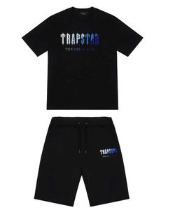 Mens Trapstar Shirt Short Sleeve Print Outfit Chenille Tracksuit Black Cotton London Streetwear Motion Current 956ESS