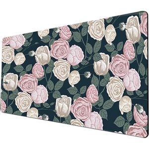 Blommig stor muspad kawaii rosa skrivbord pad xxl extra stor anime dator skrivbord matta söta kontorsmaterial för kvinnor skrivbord dekoration