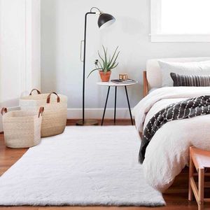 Mattor Furry White Rabbit Bedroom Rug Soft Fluffy Carpet For Living Room Nordic Children's Room Mat Shaggy Window Sill Cushion R230725