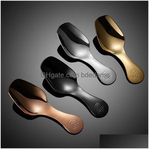 Spoons Gold Crown Handle Stainless Steel Short Soup Ice Cream Dessert Spoon Cutlery Home Restaurant Kitchen Dining Flatware Tableware Dhaqr