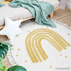 Carpets Rainbow Fluffy Carpet For Living Room With Tassels White Plush Rug For Kids Bedroom Soft Nursery Play Mat For Children Babi R230725