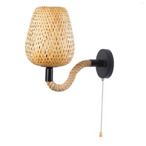 Vägglampa retro bambu rotting ljus fixtur vintage stil (utan glödlampa)