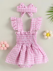 Rompers Słodki kwiatowy nadruk bez rękawów Baby Romper with Bow Headband - Urocze letnie strój dla urodzonych niemowląt