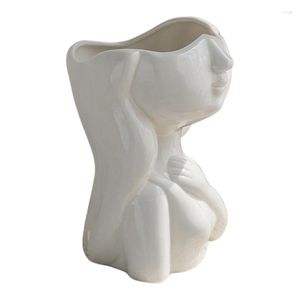 Vasi faccia per fiori Statua in ceramica Vaso per fiori Piccolo bianco Decorazioni moderne uniche per la tavola