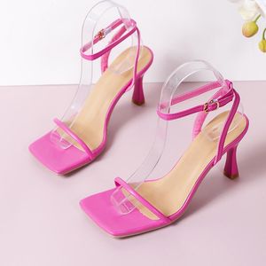 Thin Open Solid Sandals High Heel Strap Women's Toe Square Head Sexig med One Line Buckle Heels 2024 Sommar 966 S 120