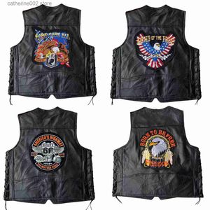 Gilet da uomo 2023 Nuovi Gilet in pelle da motociclista da uomo Ricamo moda Hawk Giacca senza colletto da uomo Biker Locomotiva Punk Gilet per uomo T230724